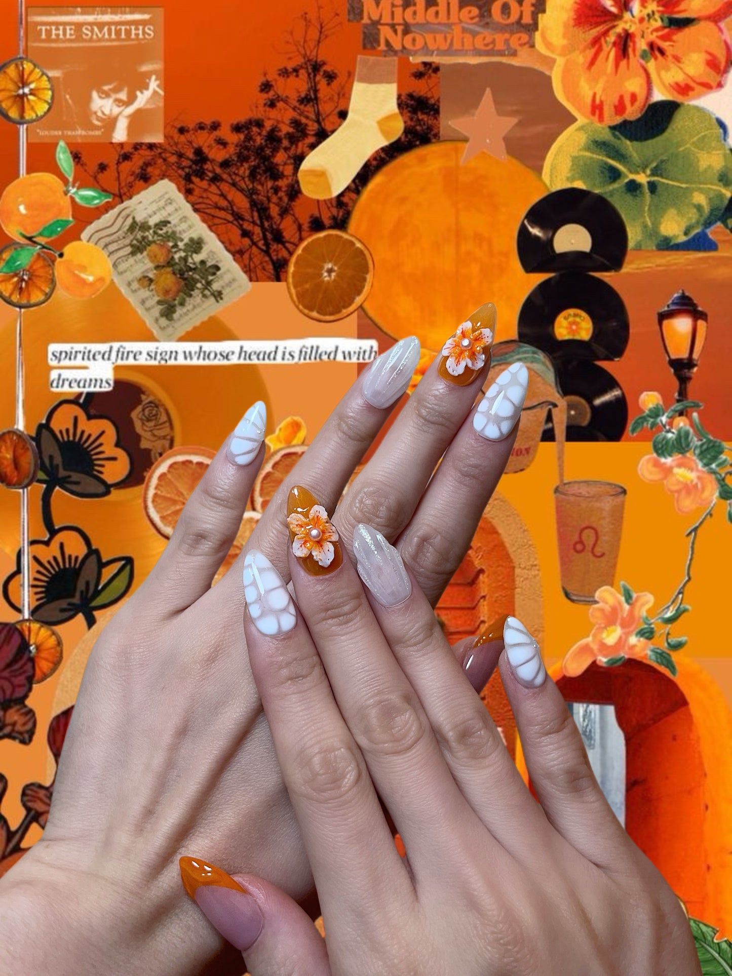 Tropical Bloom Nails – Orange Floral Press-On Nails - Anny Glow