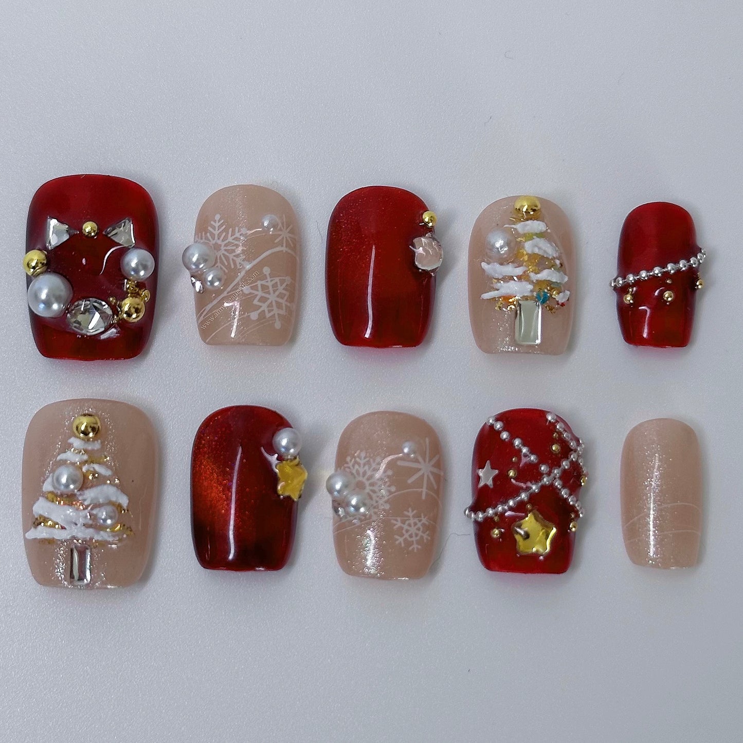 Christmas Sparkle Nails – Red and Gold Festive Press-On Nails - Anny Glow