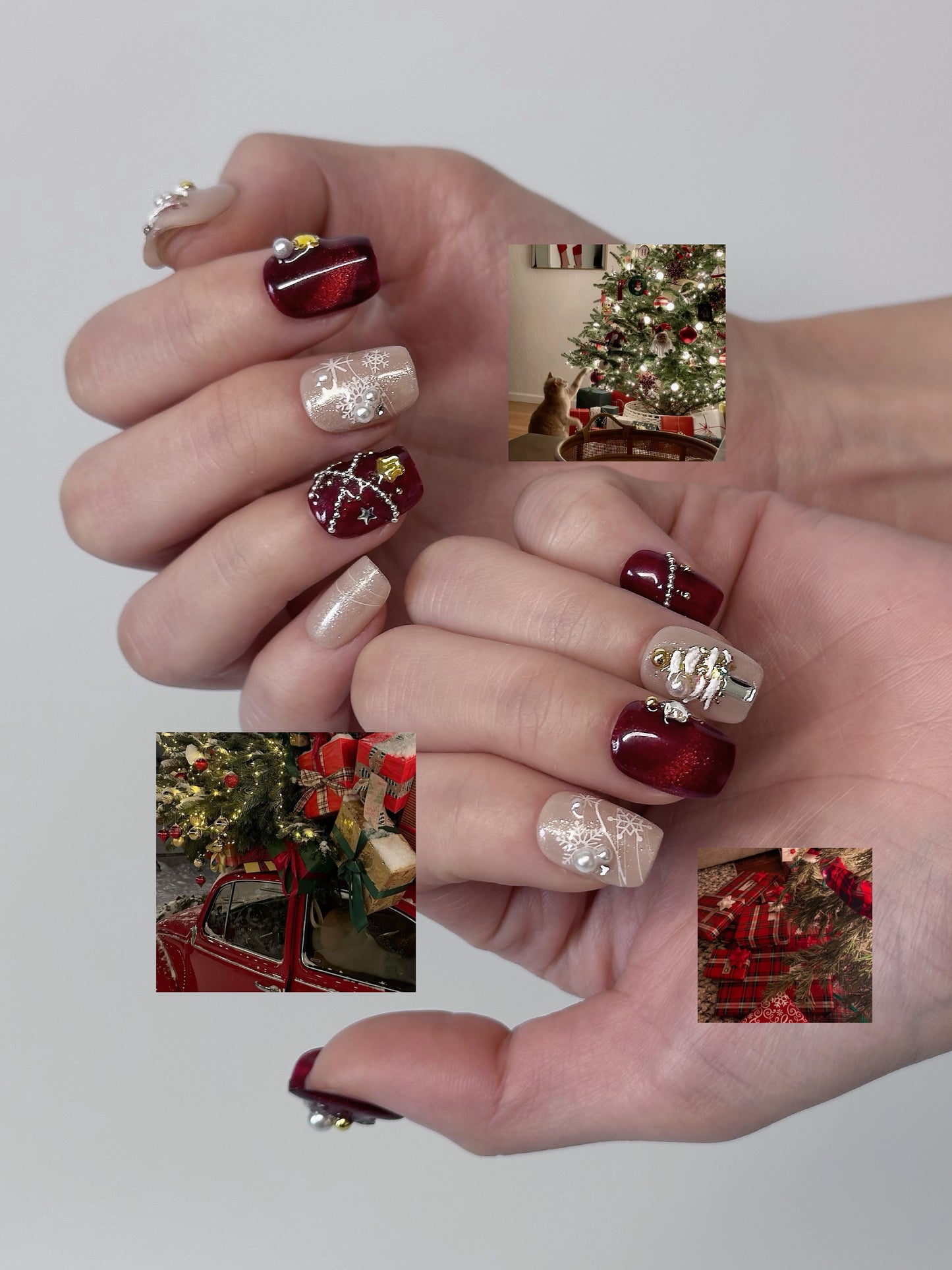 Christmas Sparkle Nails – Red and Gold Festive Press-On Nails - Anny Glow