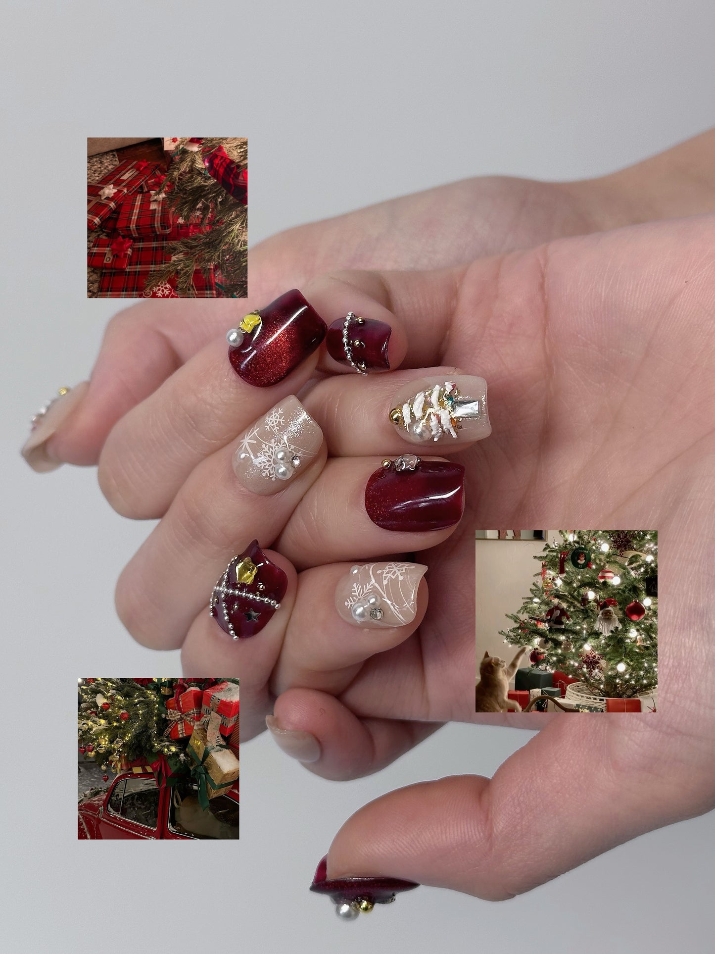 Christmas Sparkle Nails – Red and Gold Festive Press-On Nails - Anny Glow