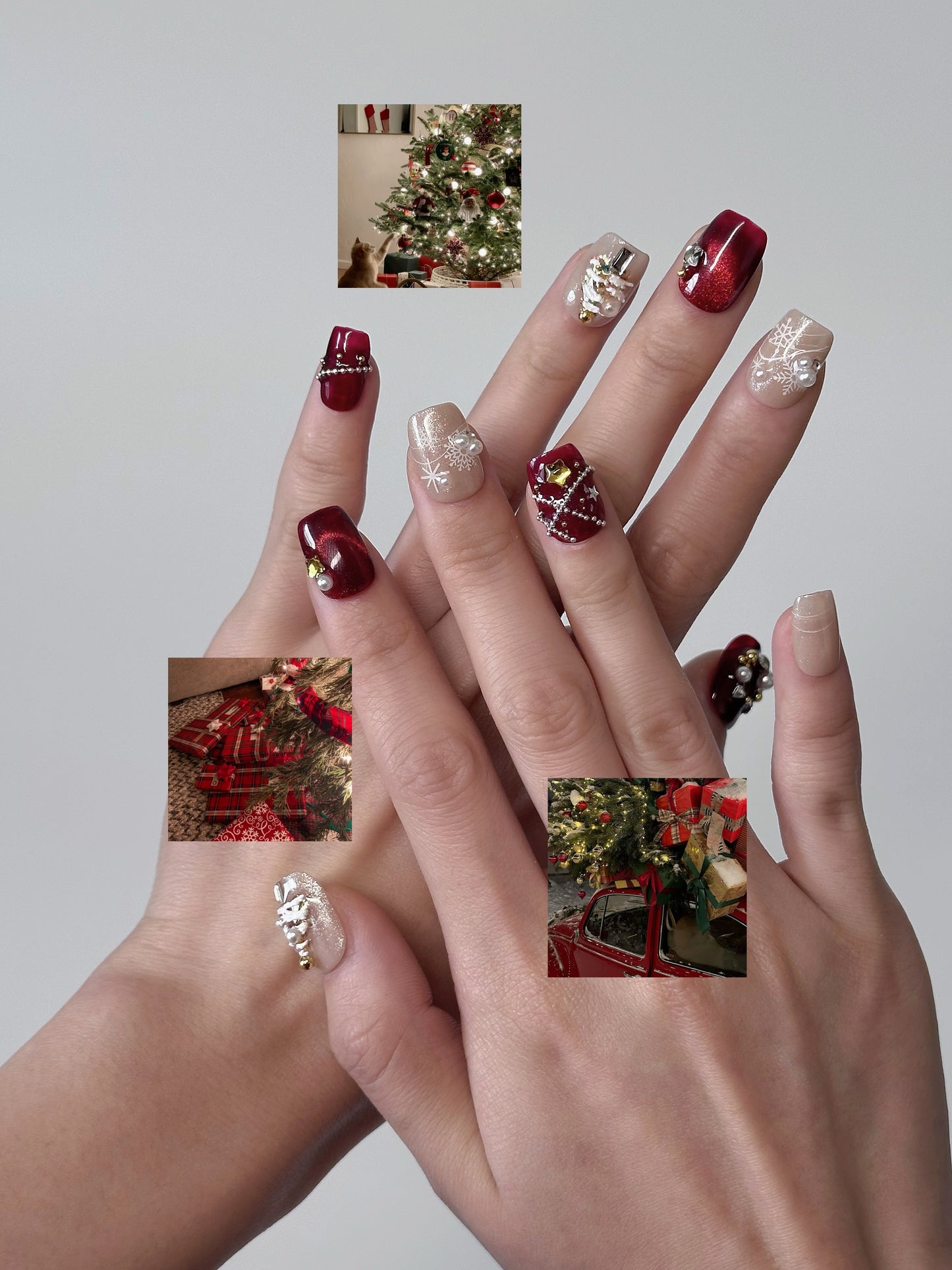 Christmas Sparkle Nails – Red and Gold Festive Press-On Nails - Anny Glow