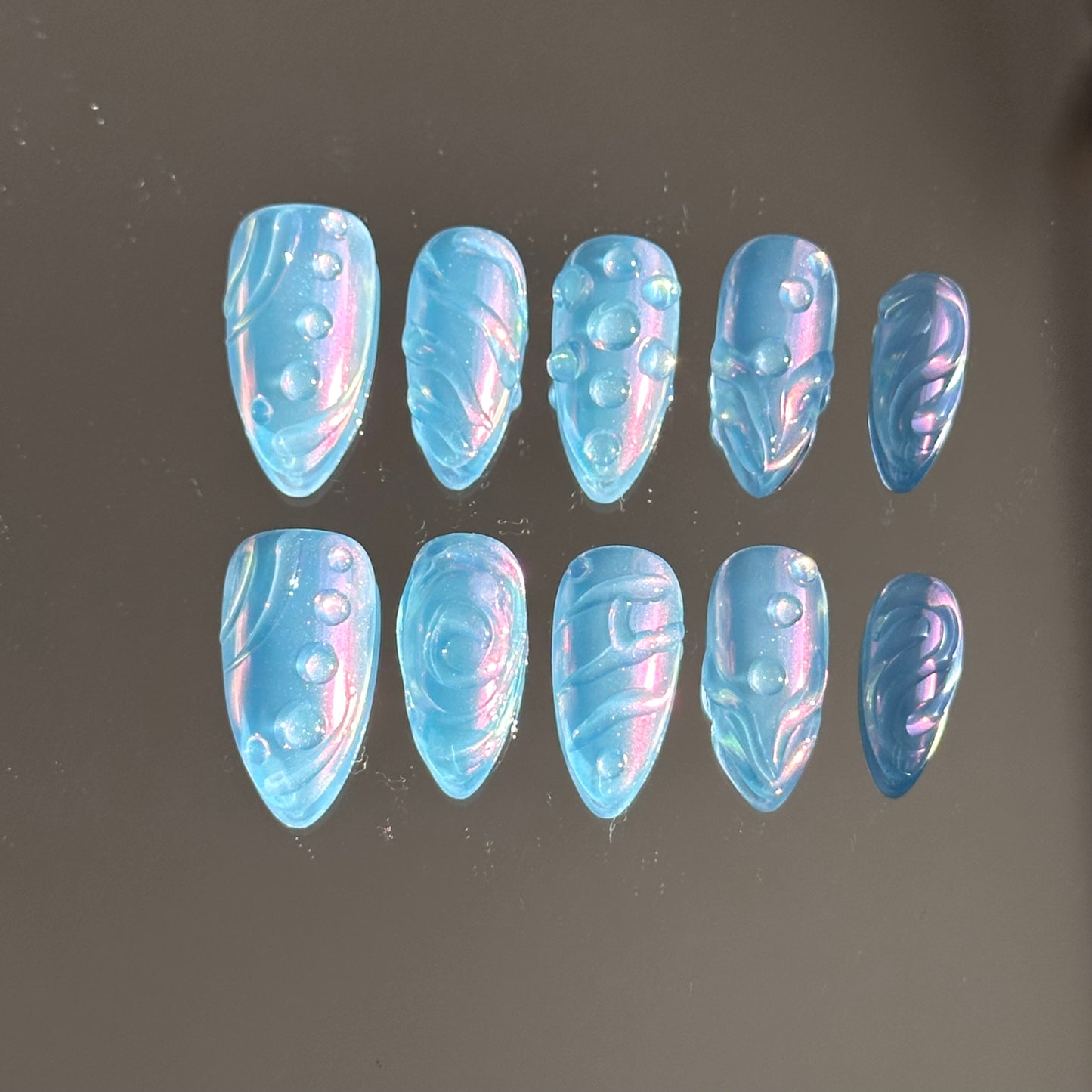 Metallic Blue Chrome Nails – Futuristic 3D Press On Nails - Anny Glow