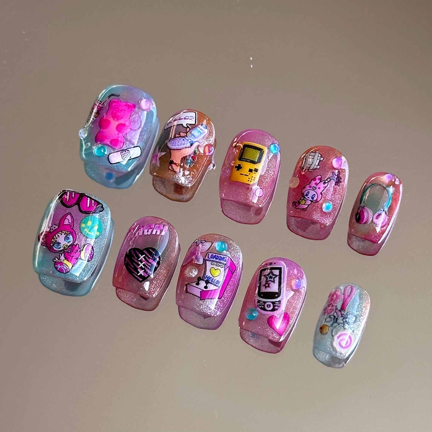 Retro Tech Nostalgia Nails – 90s & 00s Inspired Press On Nails - Anny Glow