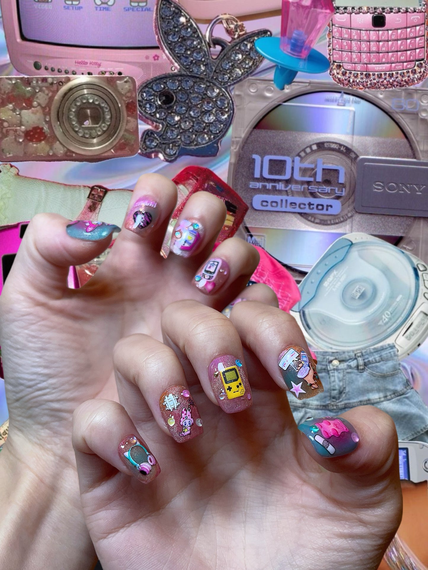 Retro Tech Nostalgia Nails – 90s & 00s Inspired Press On Nails - Anny Glow