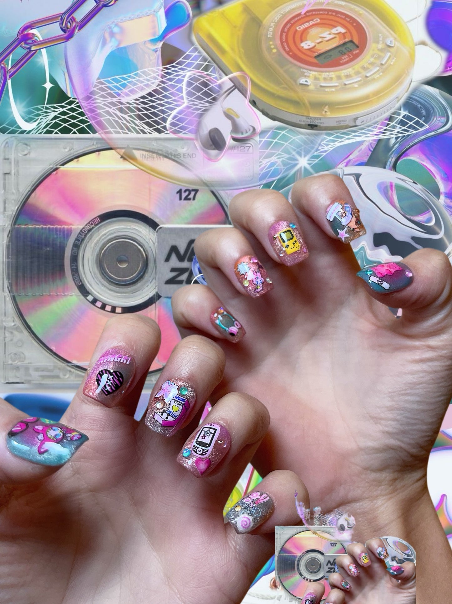 Retro Tech Nostalgia Nails – 90s & 00s Inspired Press On Nails - Anny Glow