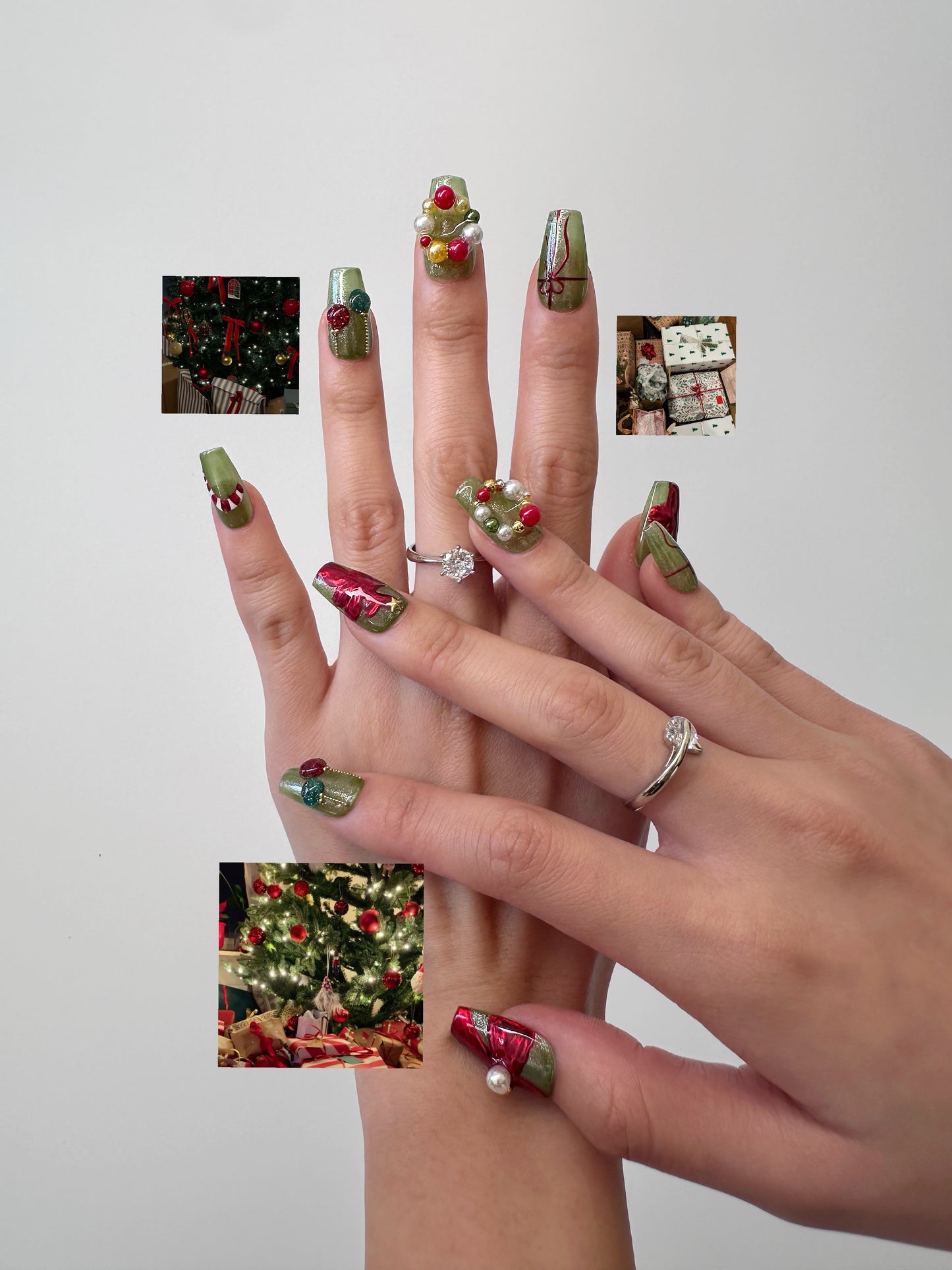 Christmas Wreath Nails – Green and Red Holiday Press-On Nails - Anny Glow