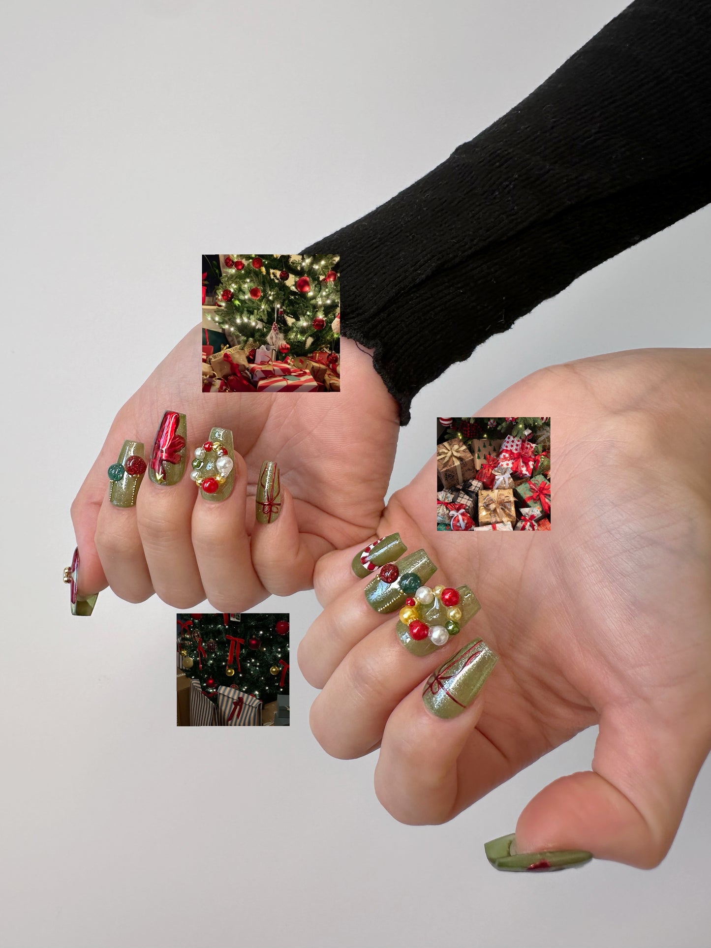 Christmas Wreath Nails – Green and Red Holiday Press-On Nails - Anny Glow