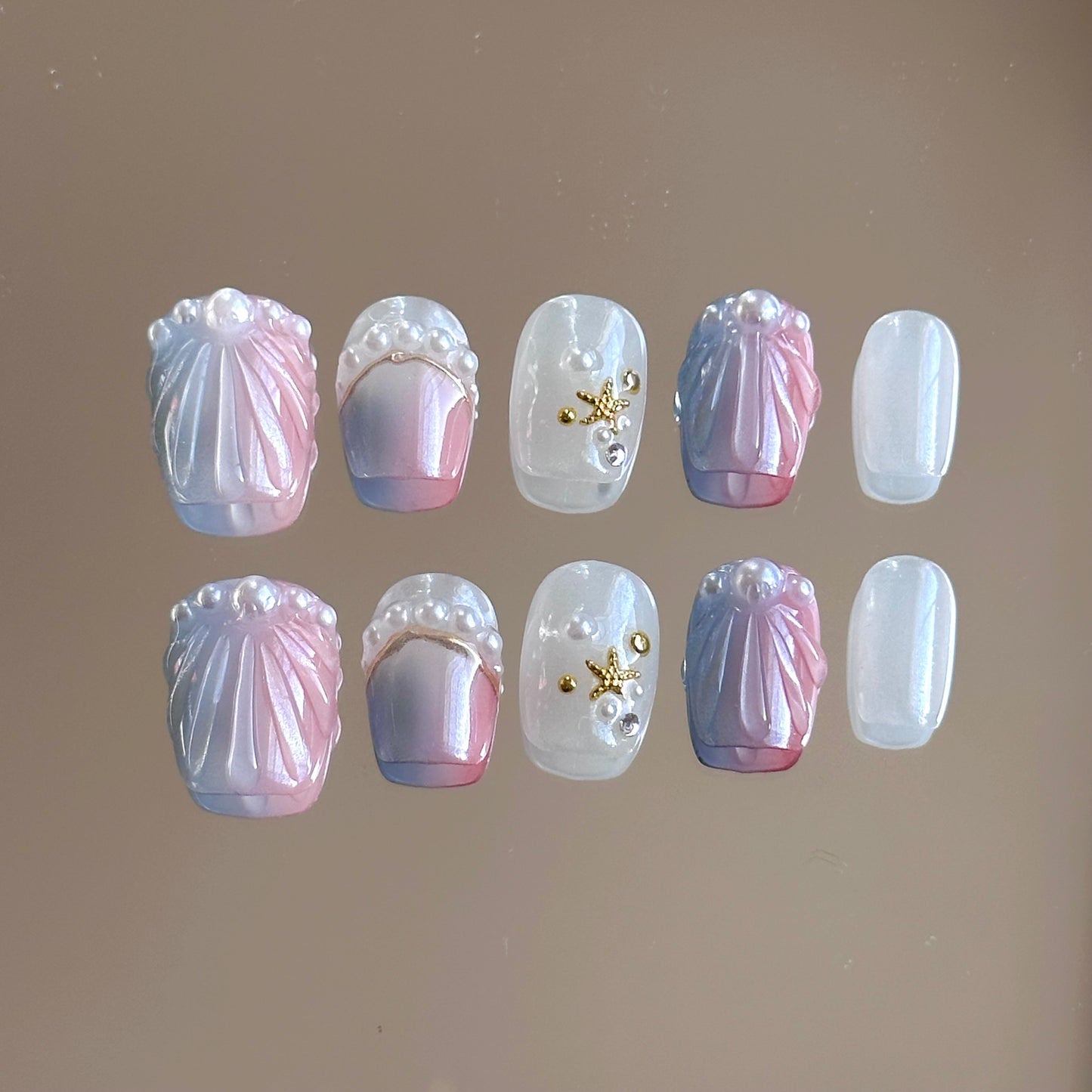 Seashell Pearl Nails press ons – Elegant Ocean-Inspired Press-On Nails - Anny Glow