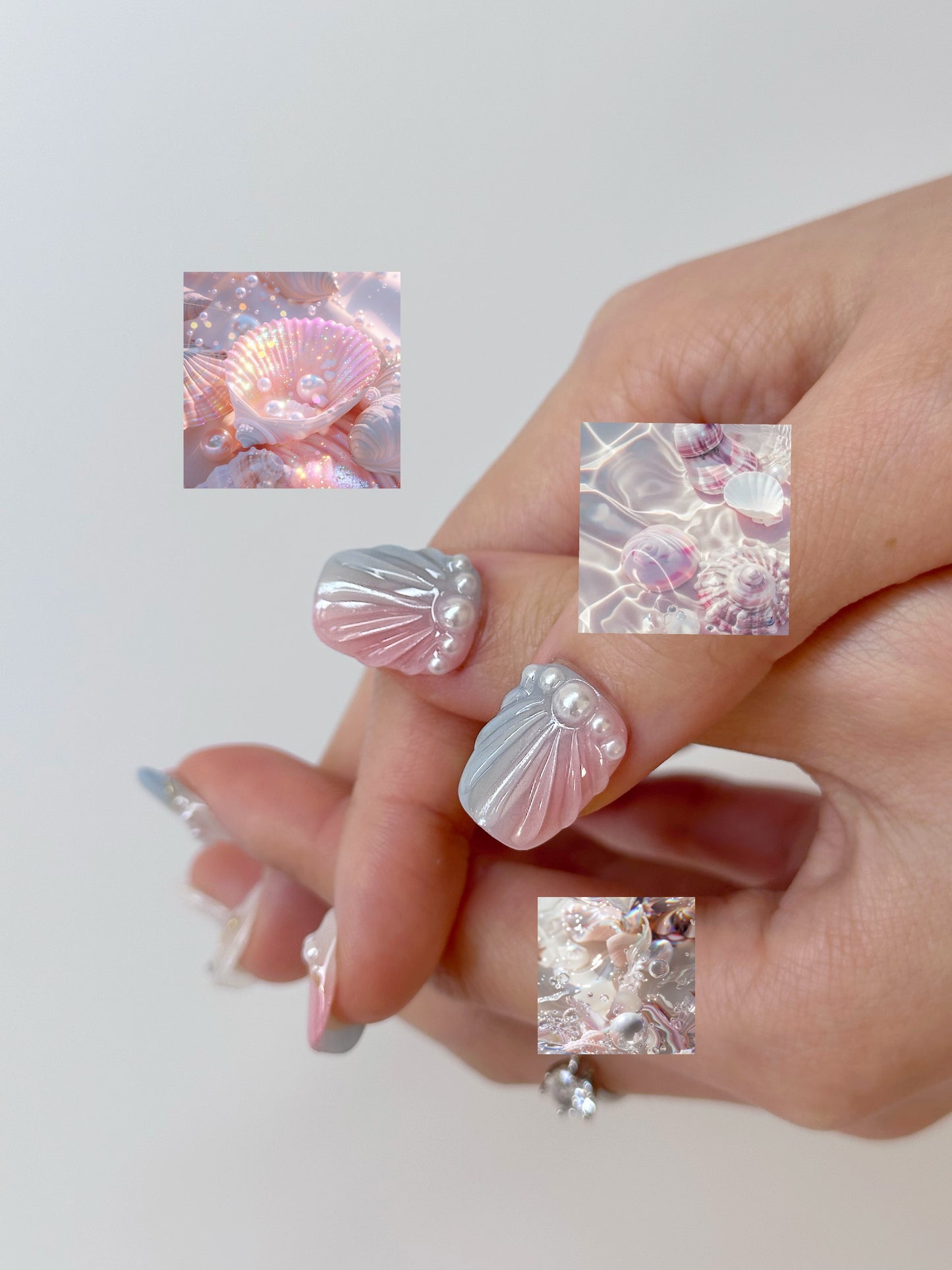 Seashell Pearl Nails press ons – Elegant Ocean-Inspired Press-On Nails - Anny Glow