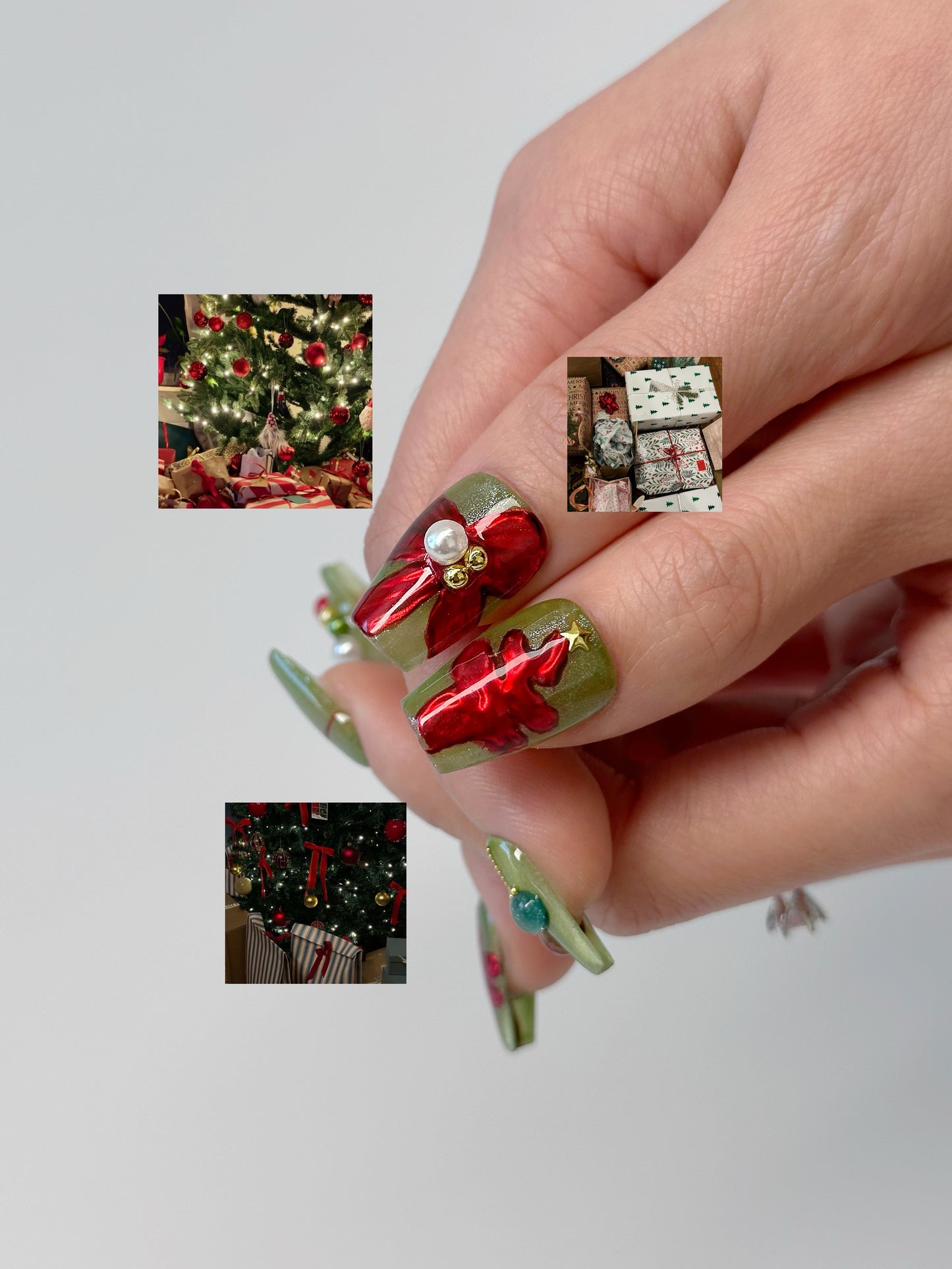 Christmas Wreath Nails – Green and Red Holiday Press-On Nails - Anny Glow