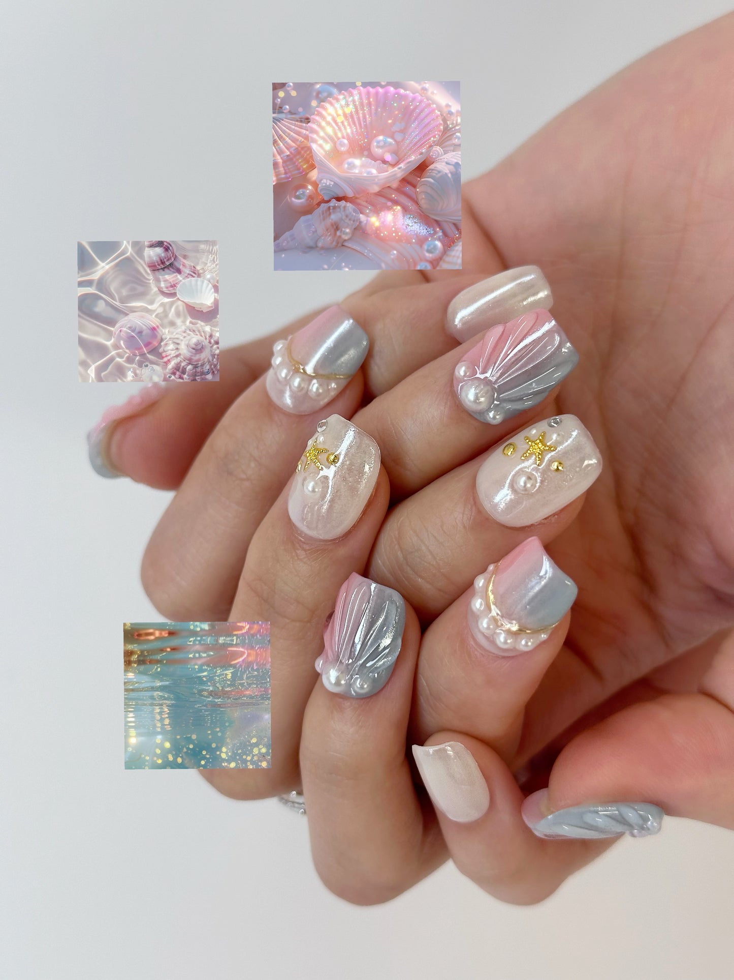 Seashell Pearl Nails press ons – Elegant Ocean-Inspired Press-On Nails - Anny Glow