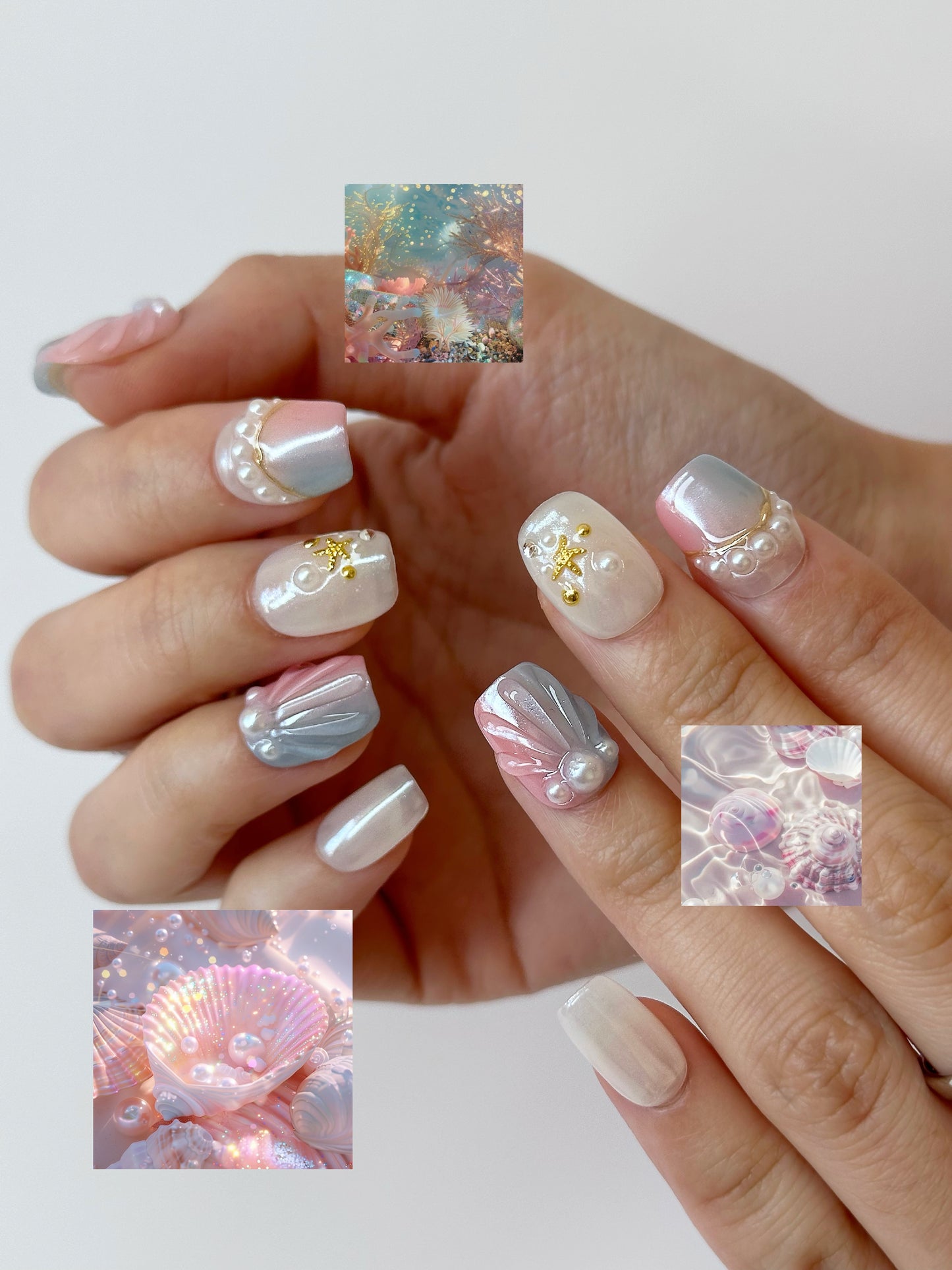 Seashell Pearl Nails press ons – Elegant Ocean-Inspired Press-On Nails - Anny Glow