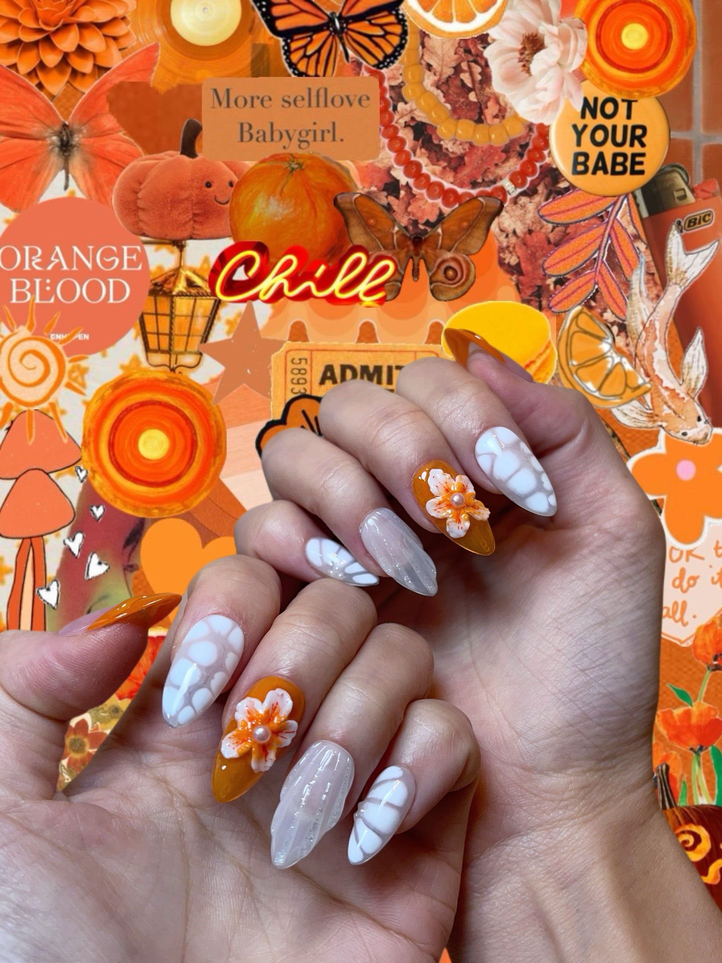 Tropical Bloom Nails – Orange Floral Press-On Nails - Anny Glow