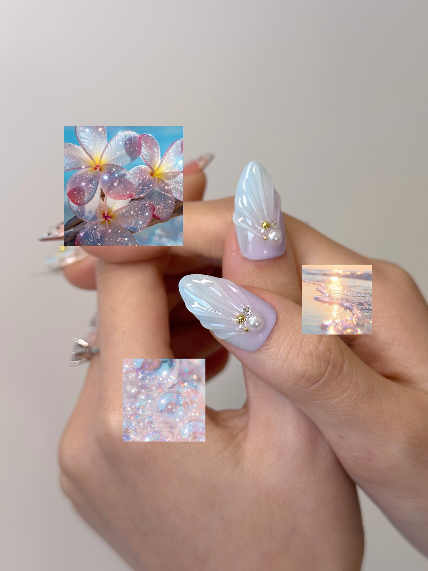 Seashell Pearl Nails press ons – Elegant Ocean-Inspired Press-On Nails - Anny Glow