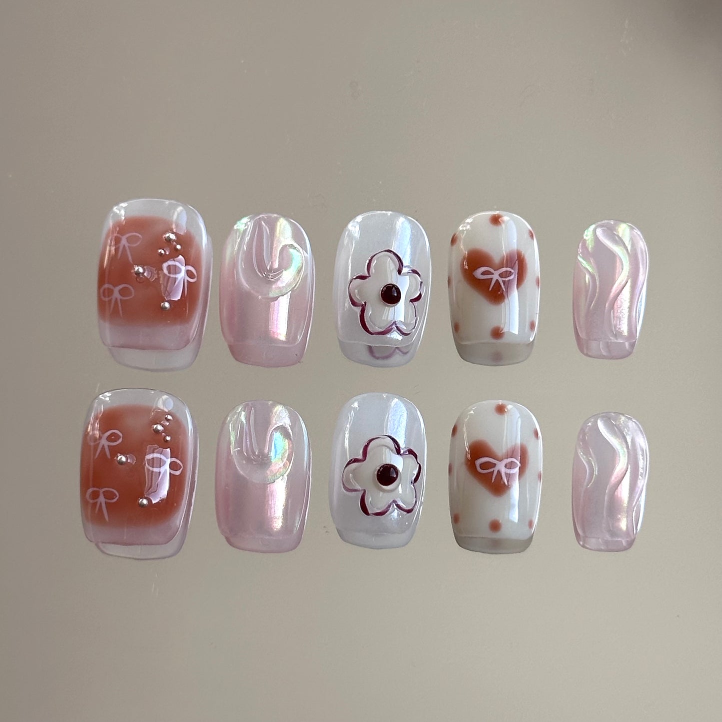 Pastel Blossom Nails – Soft Pink Floral & Bow Press-On Nails - Anny Glow