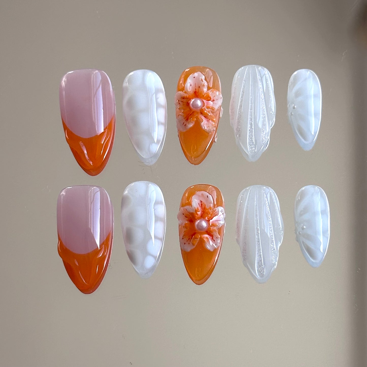 Tropical Bloom Nails – Orange Floral Press-On Nails - Anny Glow